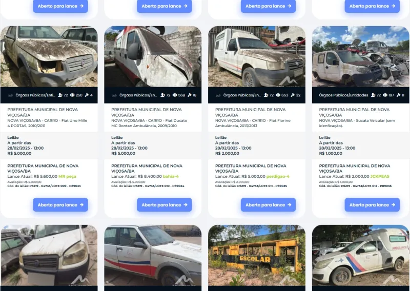 Prefeitura de Nova Viçosa realiza leilão online com veículos e bens diversos