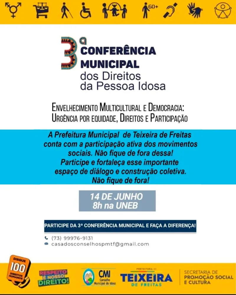 Teixeira de Freitas Sediará 3ª Conferência Municipal dos Direitos da Pessoa Idosa