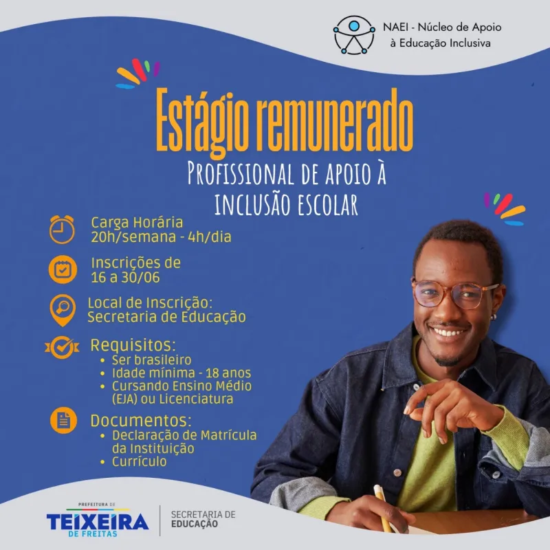 Prefeitura de Teixeira de Freitas abre processo seletivo para estagiários da Educação Inclusiva