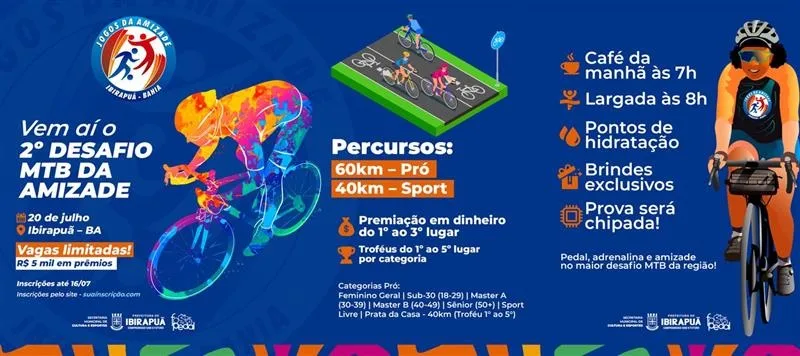 2º Desafio MTB da Amizade acontece dia 20 de julho com R$ 5 mil em prêmios e programação especial no aniversário da cidade  