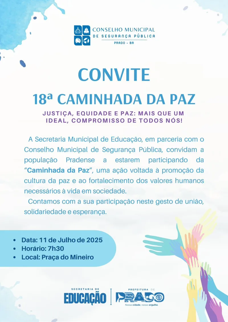 Prado promove 18ª Caminhada da Paz com foco em justiça, equidade e solidariedade