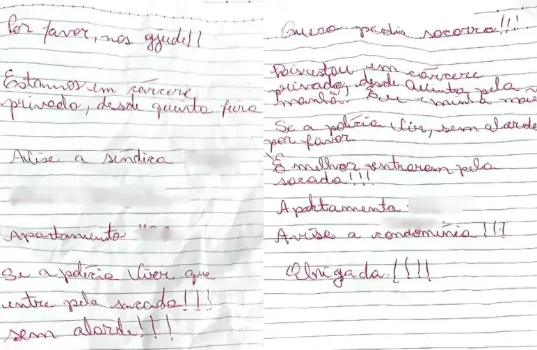 Bilhete jogado por janela salva mãe e filha de cárcere privado 