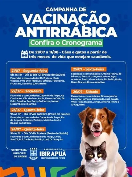 Raiva Zero: Ibirapuã começa campanha de vacinação antirrábica nesta segunda-feira (21)