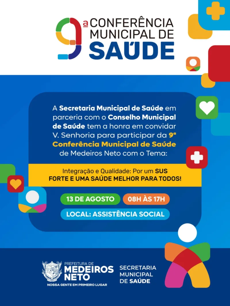 Conselho de Saúde convida comunidade para a Conferência Municipal de Saúde em Medeiros Neto