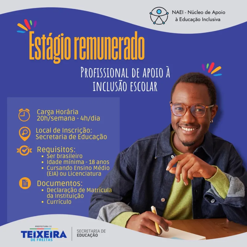 Teixeira de Freitas abre inscrições para estágio remunerado na área de inclusão escolar