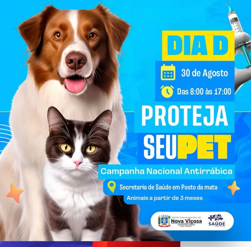 É neste sábado, 30 de agosto: Dia D de vacinação contra a raiva em Posto da Mata