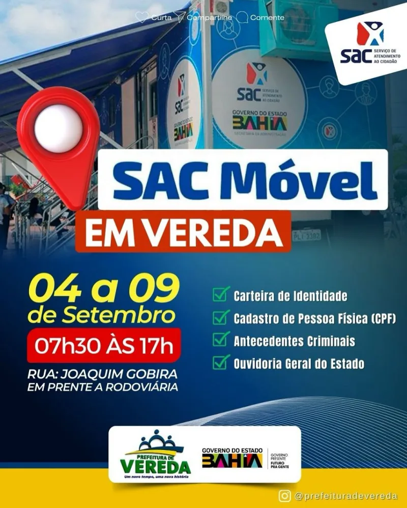 SAC Móvel está em Vereda para oferecer serviços essenciais à população