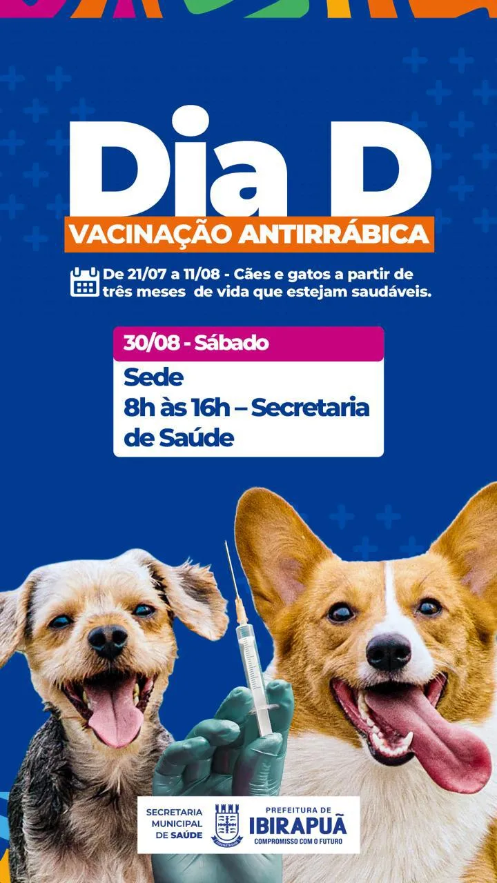 Prefeitura de Ibirapuã realiza Dia D de Vacinação Antirrábica neste sábado