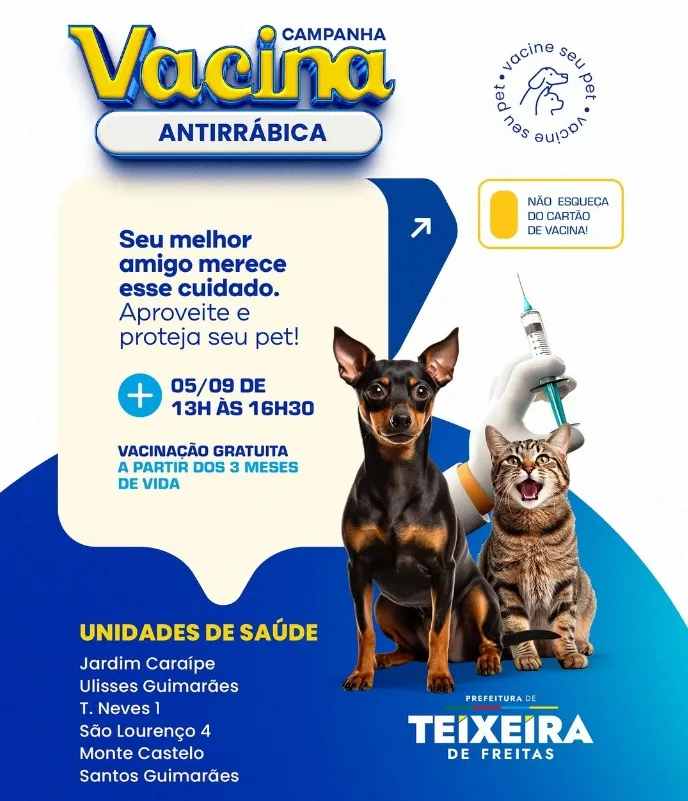 Teixeira de Freitas realiza Campanha de Vacinação Antirrábica nesta quinta-feira (05)