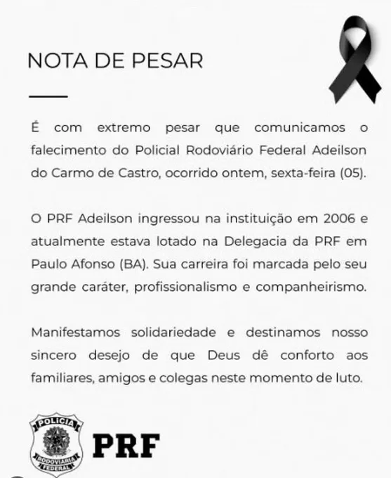 Agente da PRF é vítima fatal de atropelamento enquanto retirava animais da pista