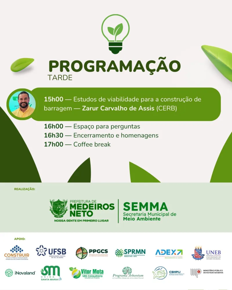 Medeiros Neto realiza 1º Seminário Ambiental com foco nos recursos hídricos