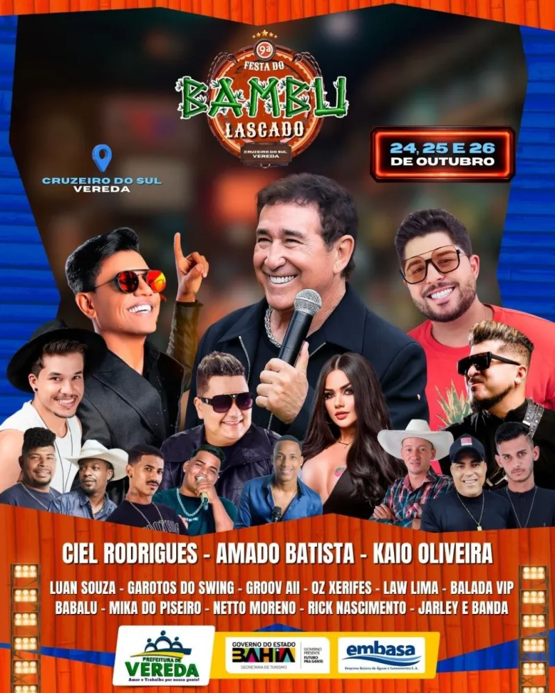 Prefeitura de Vereda divulga atrações da 9ª Festa do Bambu Lascado, em Cruzeiro do Sul