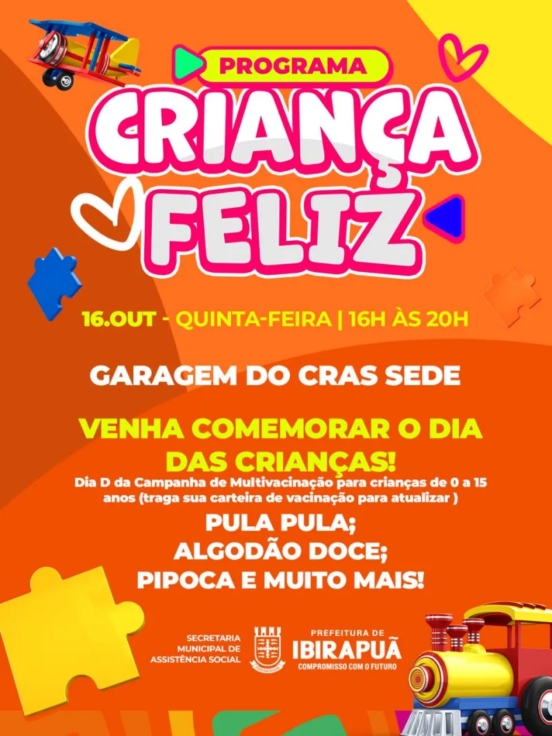 Nesta quinta (16): Programa Criança Feliz combina brincadeiras e multivacinação em Ibirapuã