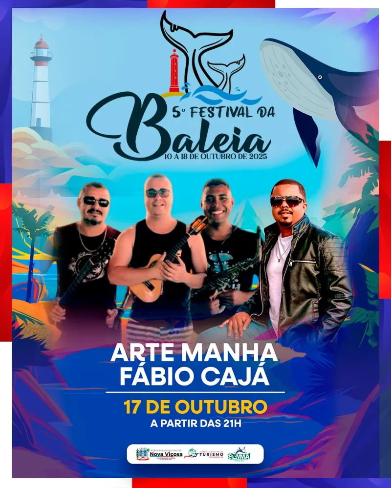 Nova Viçosa em festa: 5º Festival da Baleia promove imersão em cultura, gastronomia e arte até 18 de outubro Nova Viçosa em festa: 5º Festival da Baleia promove imersão em cultura, gastronomia e arte até 18 de outubro