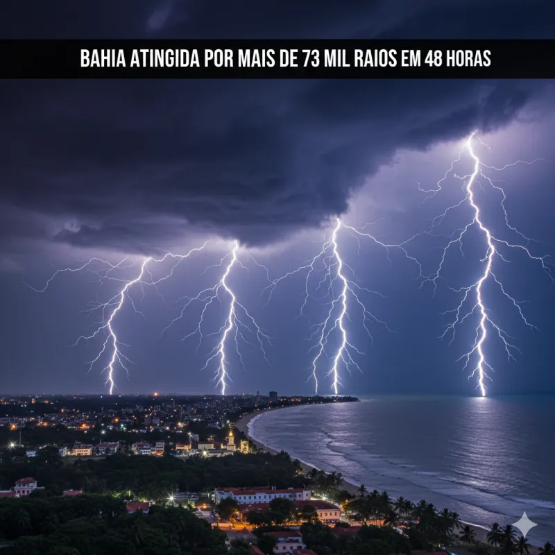 Bahia é atingida por mais de 73 mil raios em 48 horas Bahia é atingida por mais de 73 mil raios em 48 horas