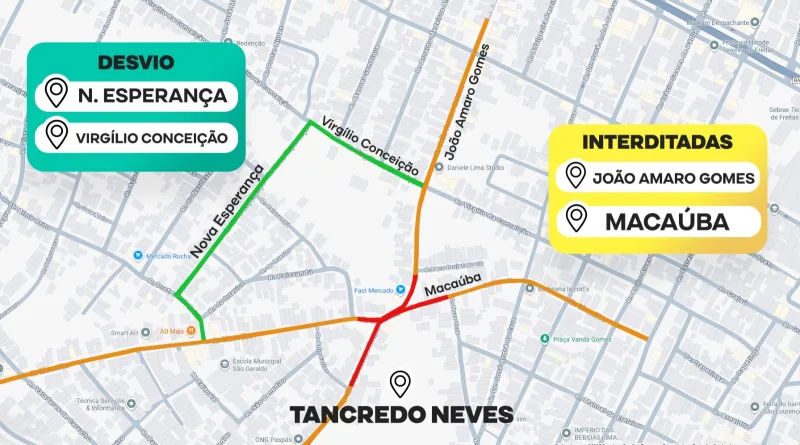 Teixeira de Freitas - Prefeitura informa interdição das Ruas João Amaro Gomes e Macaúba