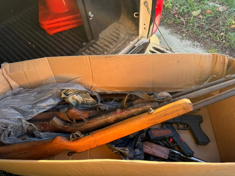 Polícia apreende arsenal de armas caseiras e drogas em terreno próximo a colégio em Alcobaça Polícia apreende arsenal de armas caseiras e drogas em terreno próximo a colégio em Alcobaça