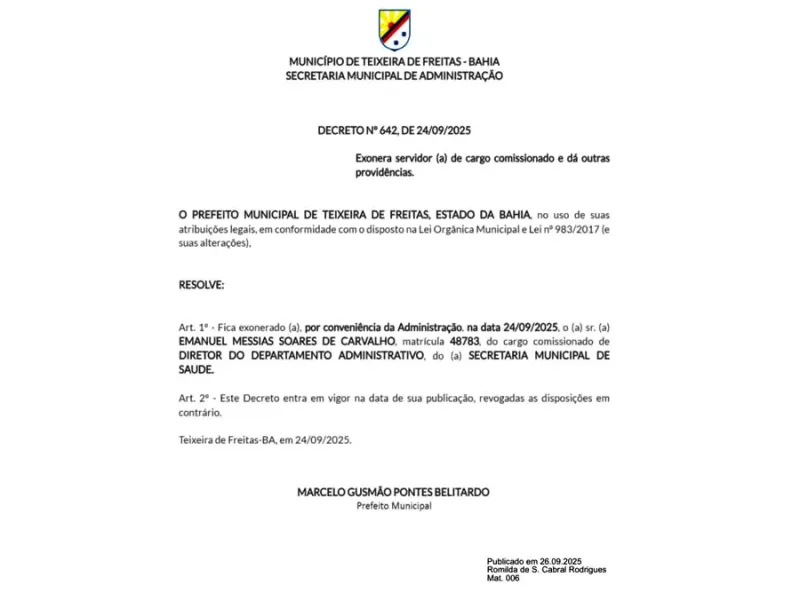 Ex-servidor público demitido por assédio é executado a tiros em loja no Centro de Teixeira de Freitas
