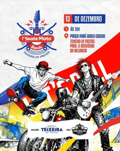 Teixeira de Freitas se prepara para o 1º Skate Moto Rock, evento que une esporte, arte urbana e muito rock Teixeira de Freitas se prepara para o 1º Skate Moto Rock, evento que une esporte, arte urbana e muito rock