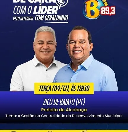 Prefeito Zico de Baiato destaca avanços de Alcobaça em entrevista ao “De Cara com o Líder”