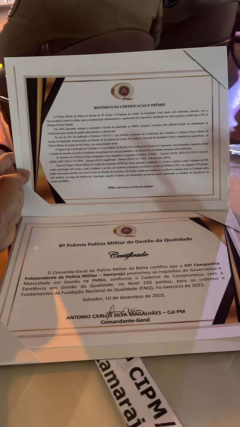 PMBA certifica a 43ª CIPM/Itamaraju com o 8º Prêmio de Gestão da Qualidade PMBA certifica a 43ª CIPM/Itamaraju com o 8º Prêmio de Gestão da Qualidade