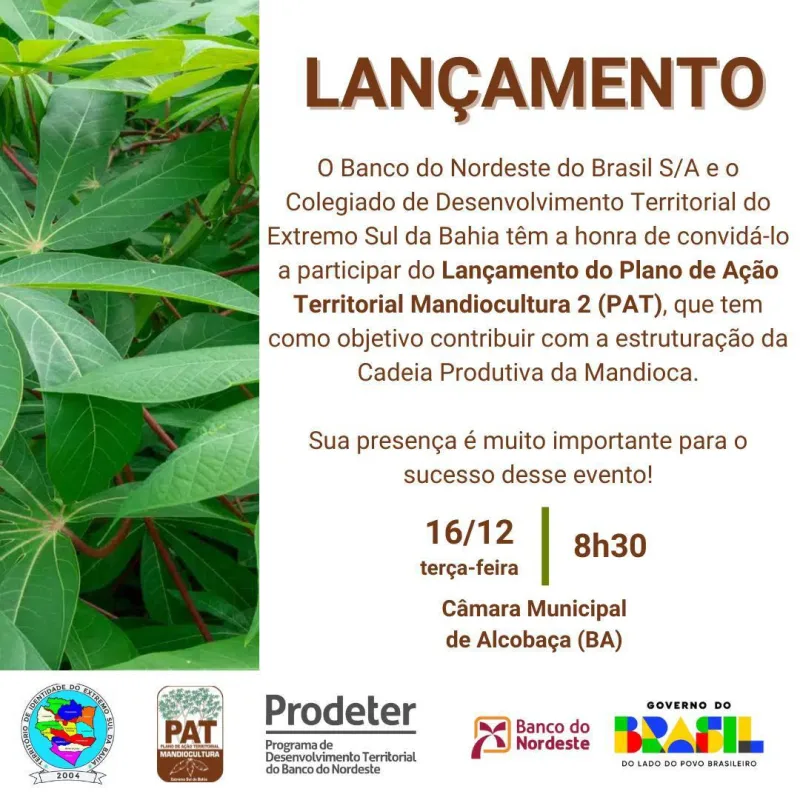 Alcobaça recebe lançamento do Plano de Ação Territorial da Mandiocultura. Alcobaça recebe lançamento do Plano de Ação Territorial da Mandiocultura.