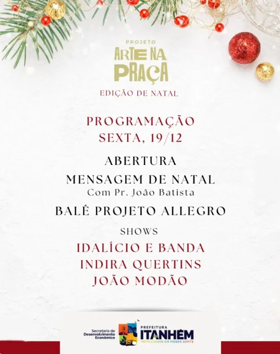 Começa hoje: Arte na Praça promete encantar famílias em Itanhém