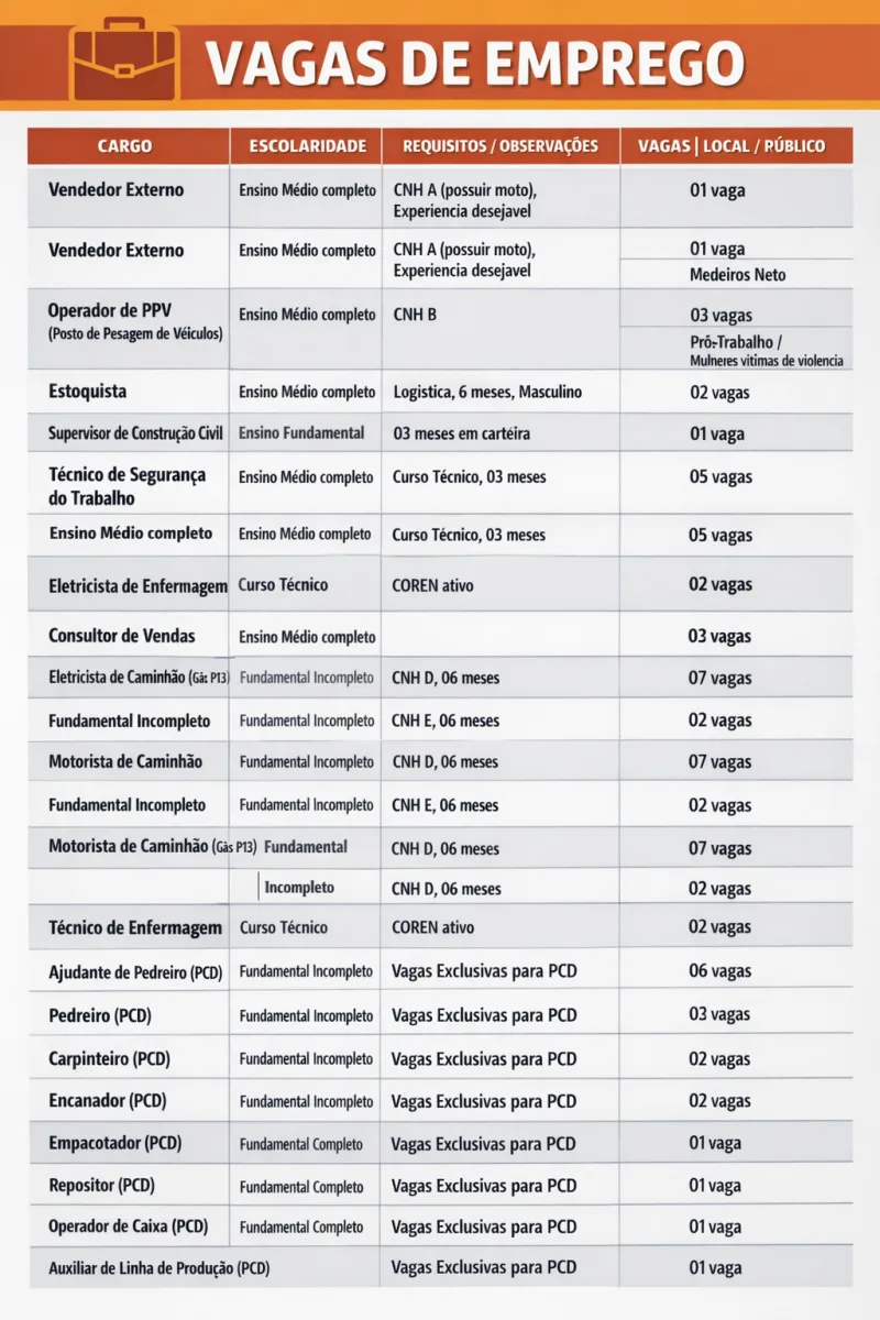SINEBAHIA divulga diversas vagas de emprego para unidade de Teixeira de Freitas SINEBAHIA divulga diversas vagas de emprego para unidade de Teixeira de Freitas