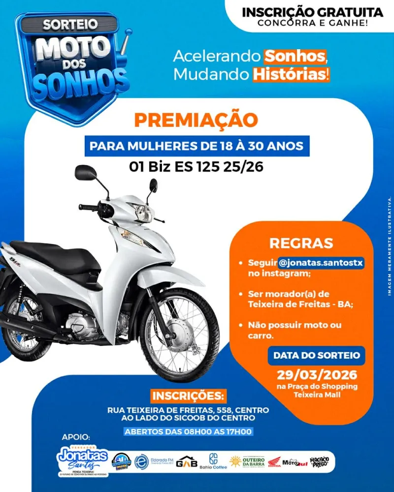 Projeto do vereador Jonatas Santos vai sortear motos e scooter elétrica em Teixeira de Freitas