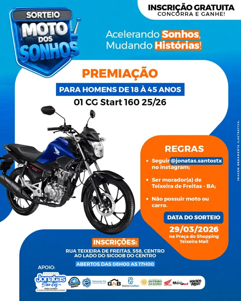 Projeto do vereador Jonatas Santos vai sortear motos e scooter elétrica em Teixeira de Freitas