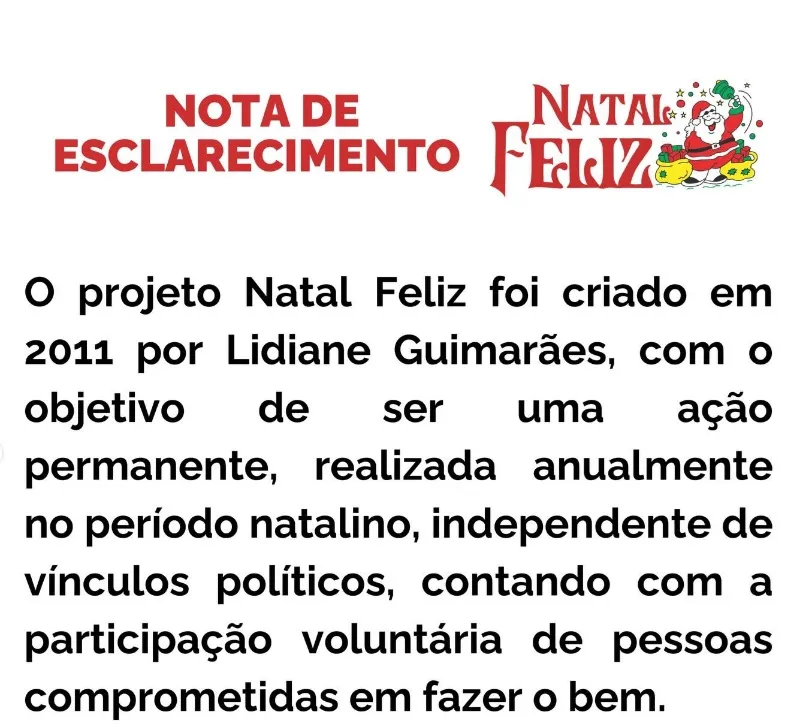 Projeto Natal Feliz reforça compromisso social e repudia politização.