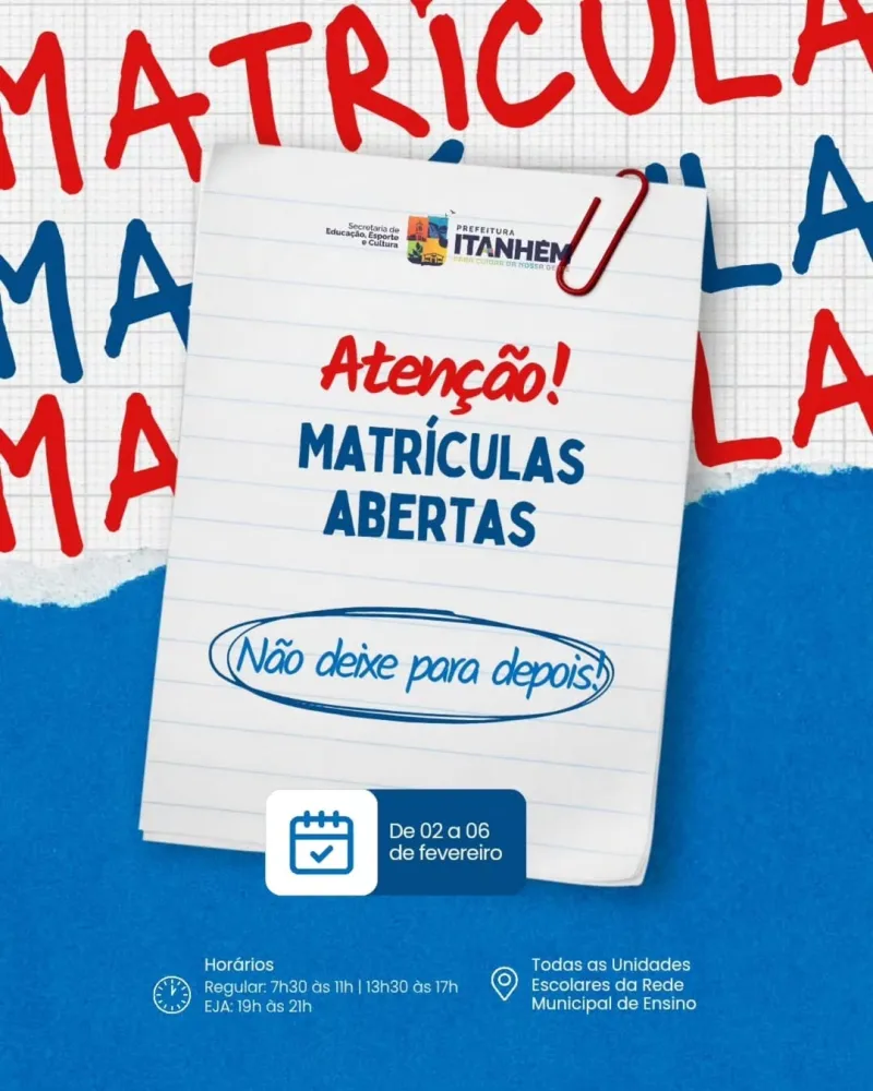 Prefeitura de Itanhém inicia Campanha de Matrículas 2026 na Rede Municipal de Ensino