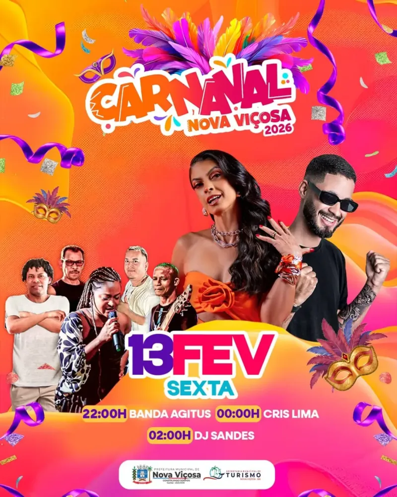 Nova Viçosa divulga programação oficial do Carnaval 2026