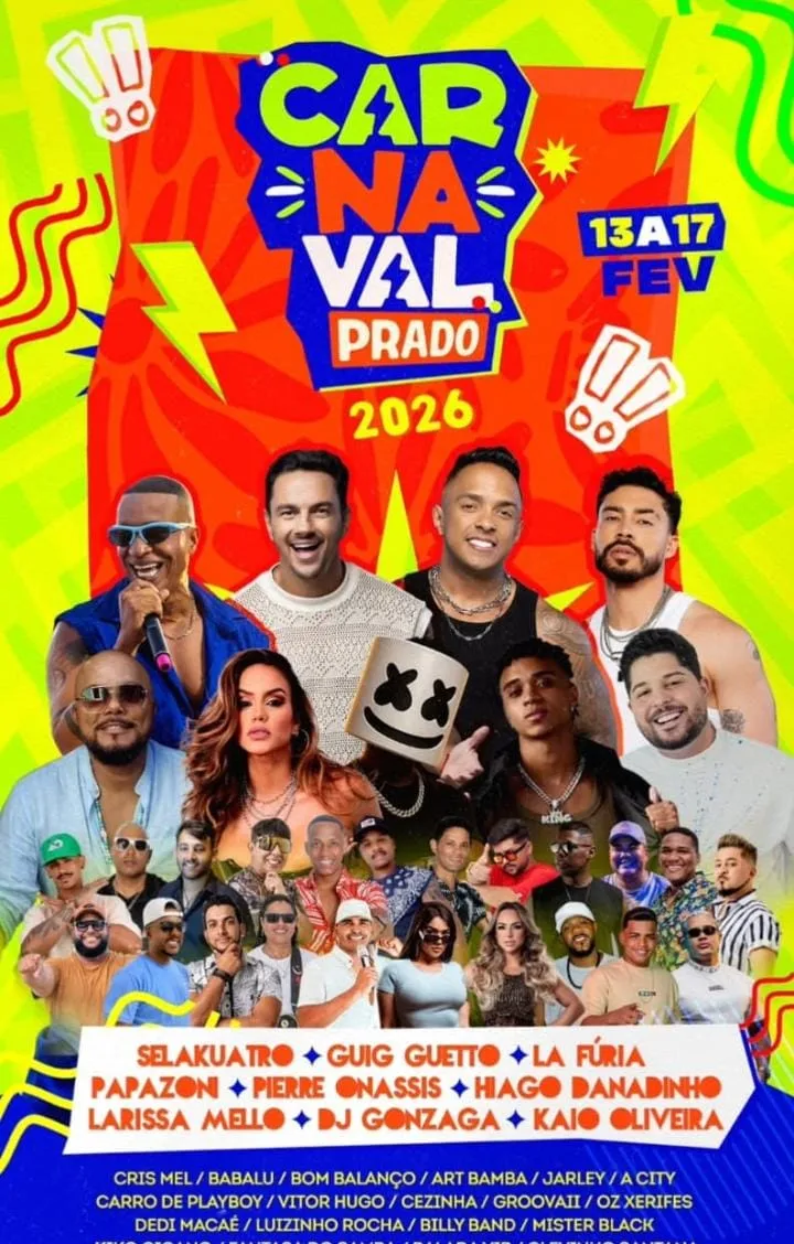 Carnaval Prado 2026 divulga programação oficial com grandes atrações nacionais e regionais