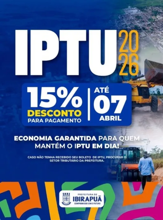 Prefeitura de Ibirapuã libera IPTU 2026 com desconto de 15% para pagamento à vista