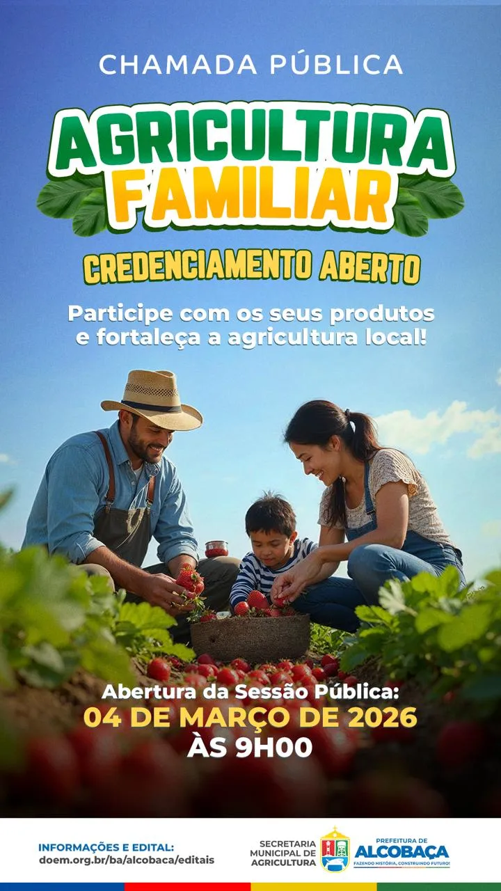 Prefeitura Municipal de Alcobaça abre chamada pública para credenciamento da Agricultura Familiar