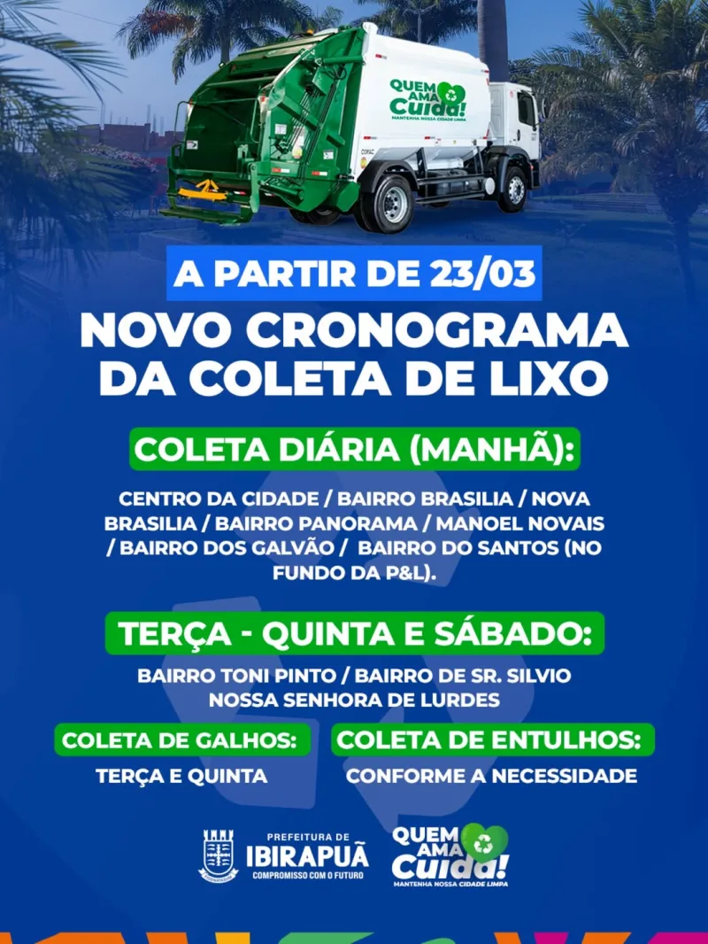 Ibirapuã anuncia novo cronograma de coleta de lixo a partir de 23 de março