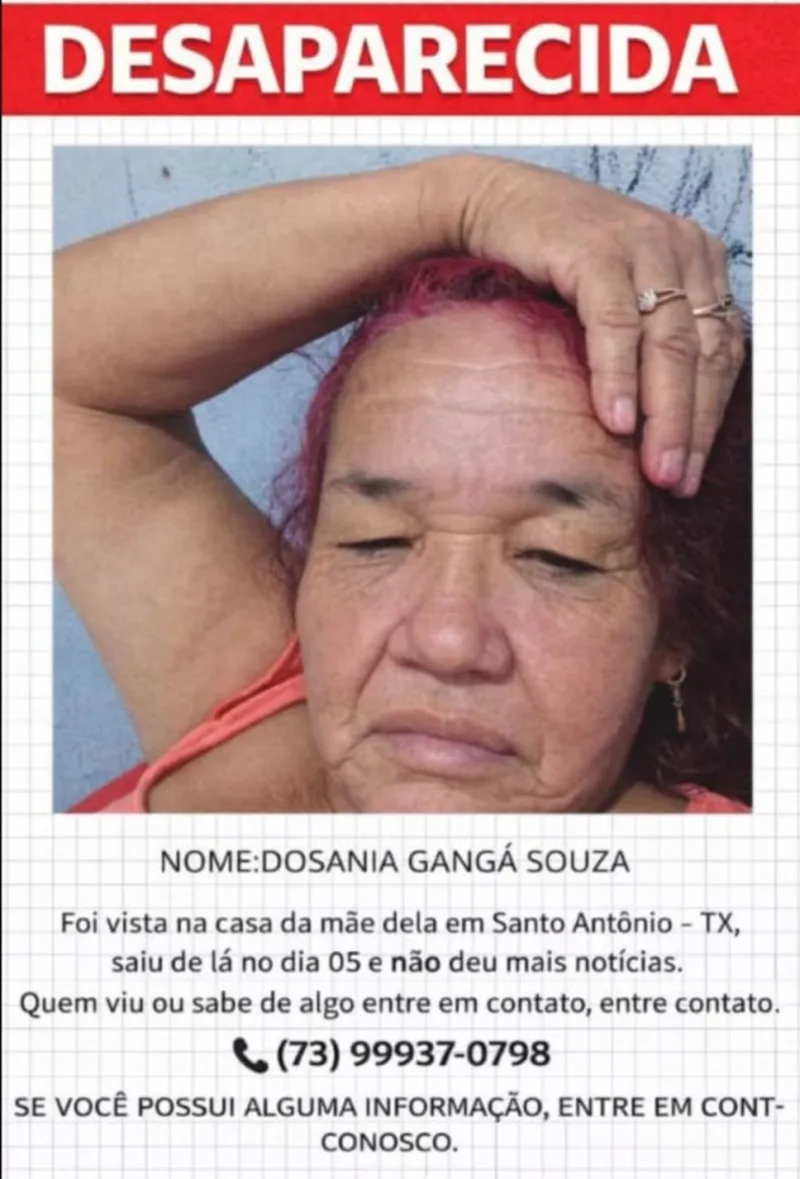 Filhos procuram a mãe de 55 anos que desapareceu no último dia 05 em Teixeira de Freitas.