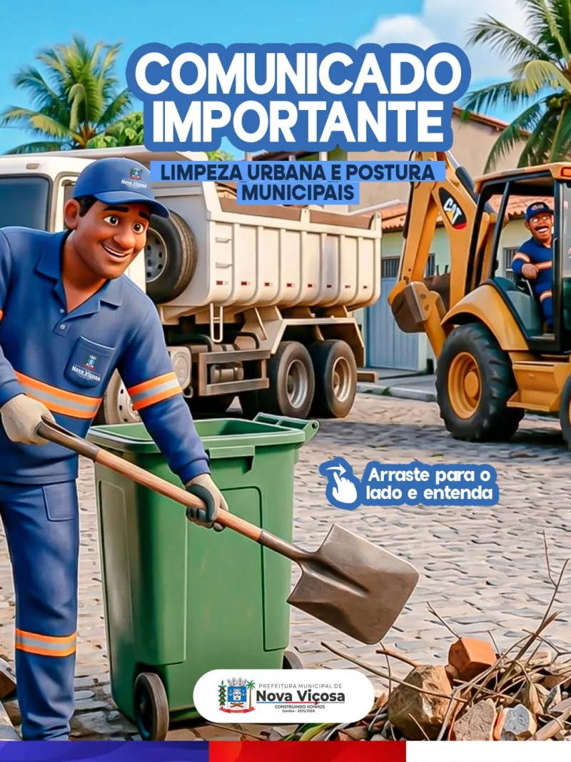 Prefeitura de Nova Viçosa altera regras de limpeza urbana e proíbe descarte de entulhos nas ruas