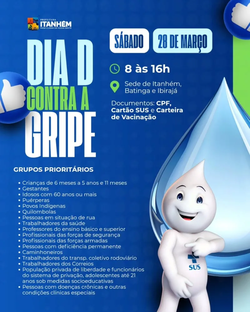 Prefeitura de Itanhém promove dia D de vacinação no dia 28