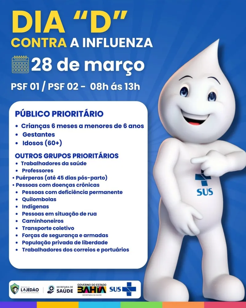 Lajedão realiza Dia “D” de Vacinação contra a Influenza neste sábado 28