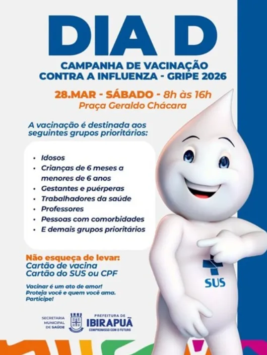 Ibirapuã realiza Dia D de vacinação contra a influenza neste sábado (28) Ibirapuã realiza Dia D de vacinação contra a influenza neste sábado (28)