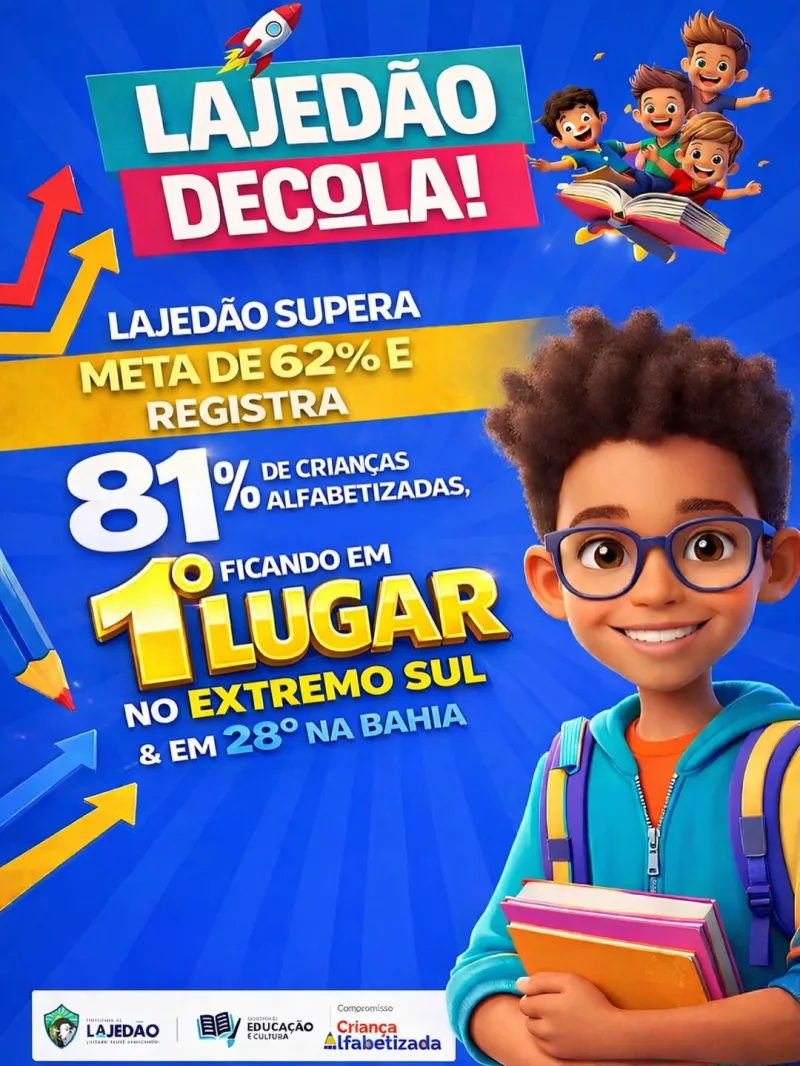 Lajedão conquista destaque na educação, alcança o 1º lugar no Extremo Sul e entra no ranking dos melhores da Bahia