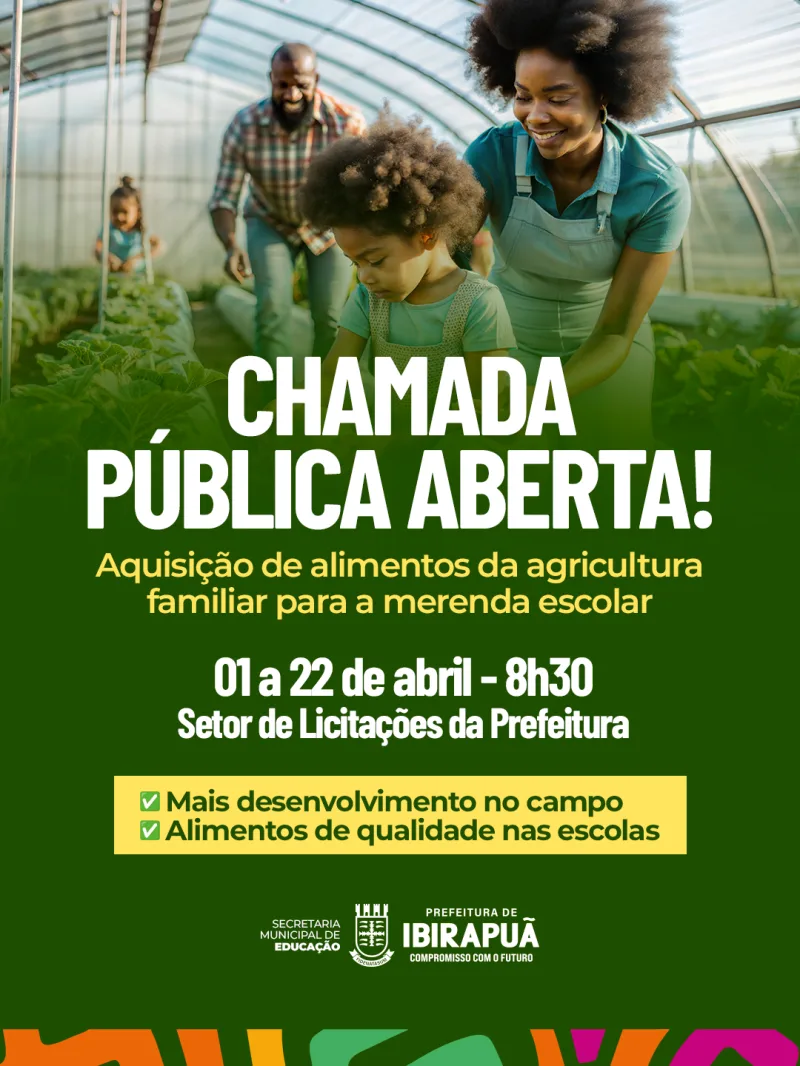 Prefeitura de Ibirapuã lança chamada pública para fortalecer agricultura familiar e abastecer merenda escolar Prefeitura de Ibirapuã lança chamada pública para fortalecer agricultura familiar e abastecer merenda escolar