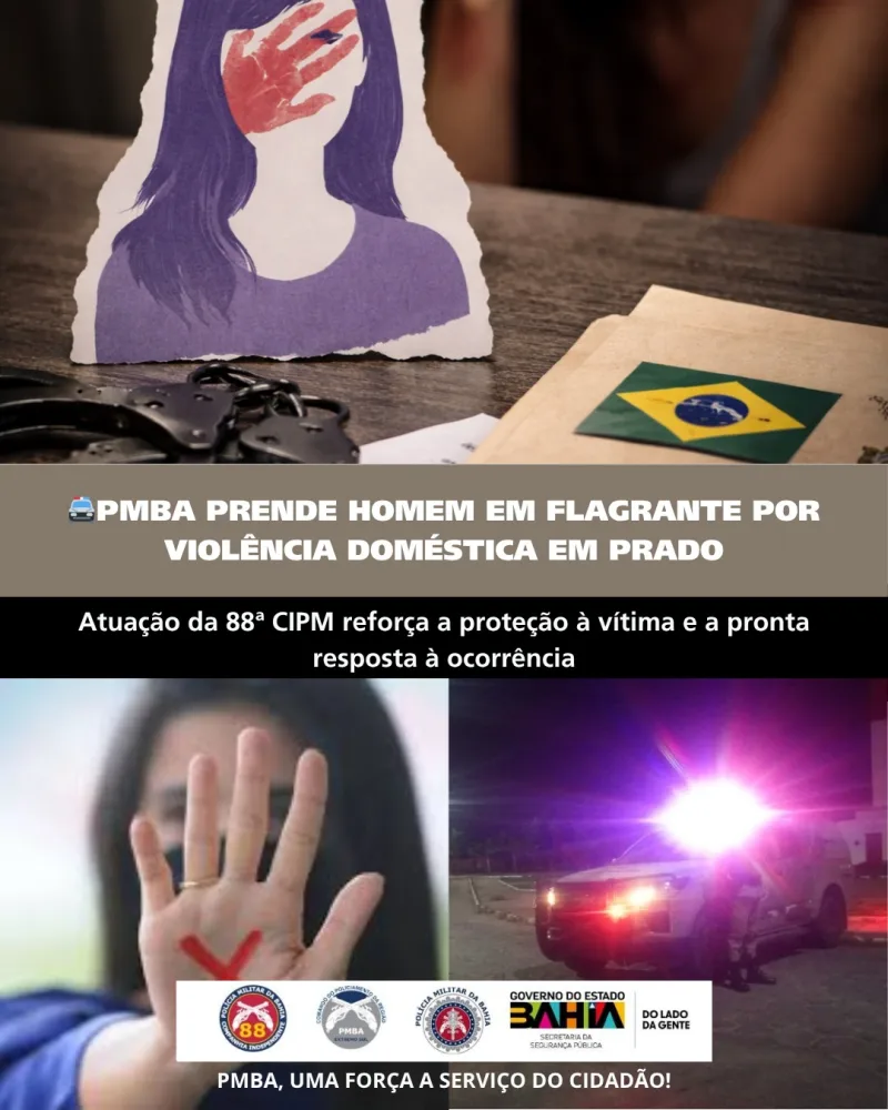 PMBA PRENDE HOMEM EM FLAGRANTE POR VIOLÊNCIA DOMÉSTICA EM PRADO PMBA PRENDE HOMEM EM FLAGRANTE POR VIOLÊNCIA DOMÉSTICA EM PRADO