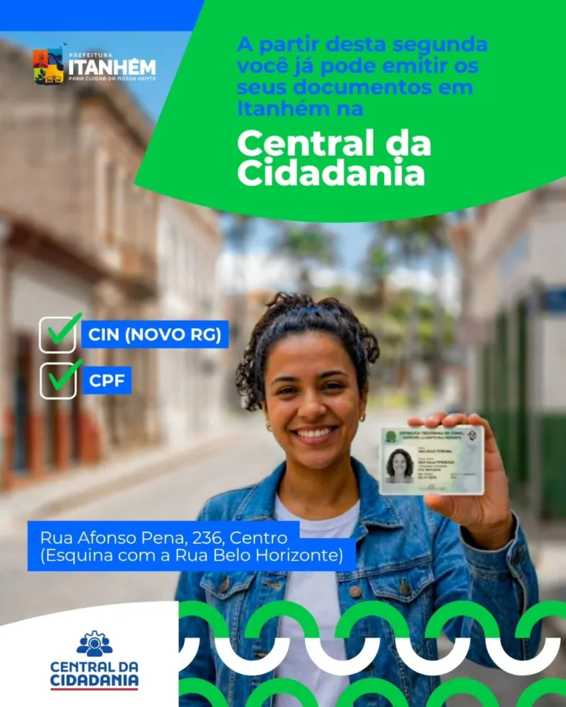Serviços de RG e CPF passam a ser oferecidos em Itanhém a partir desta segunda