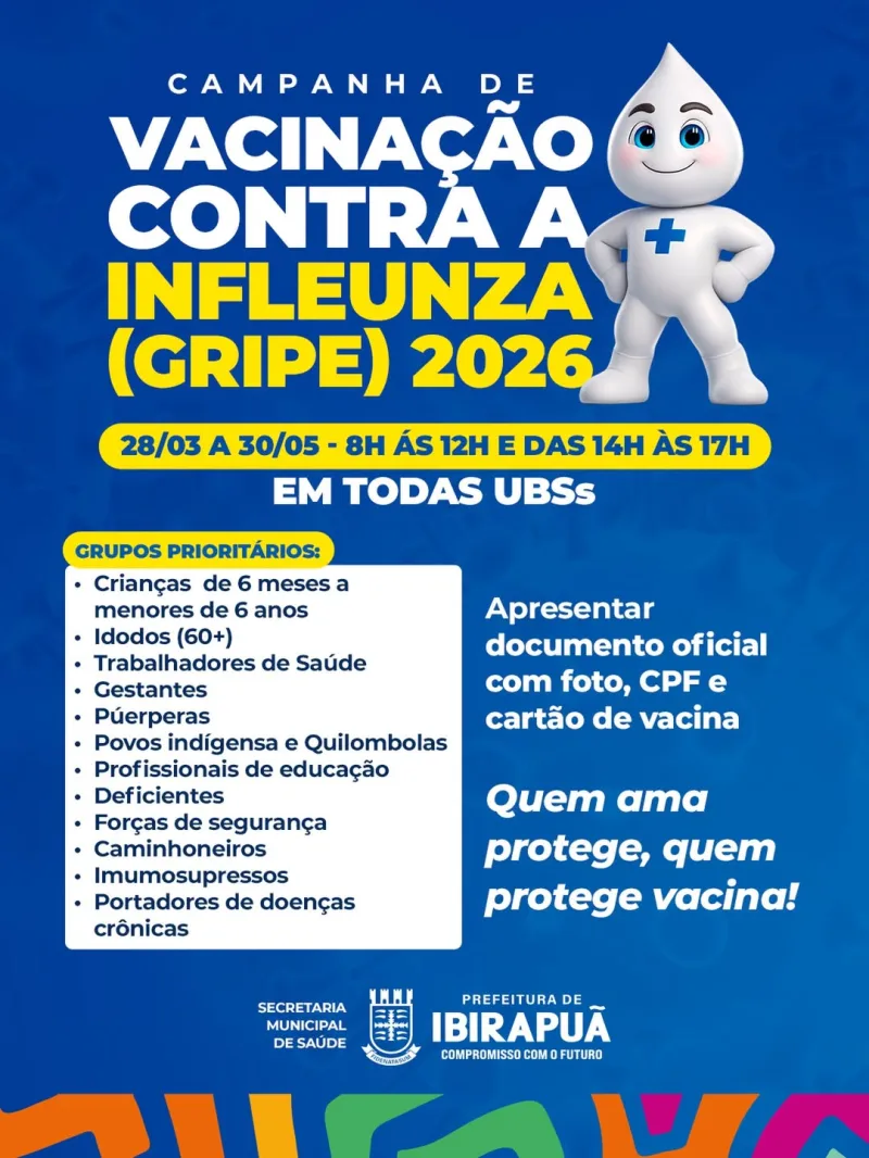 Campanha contra gripe em Ibirapuã segue até 31 de maio com foco em grupos prioritários