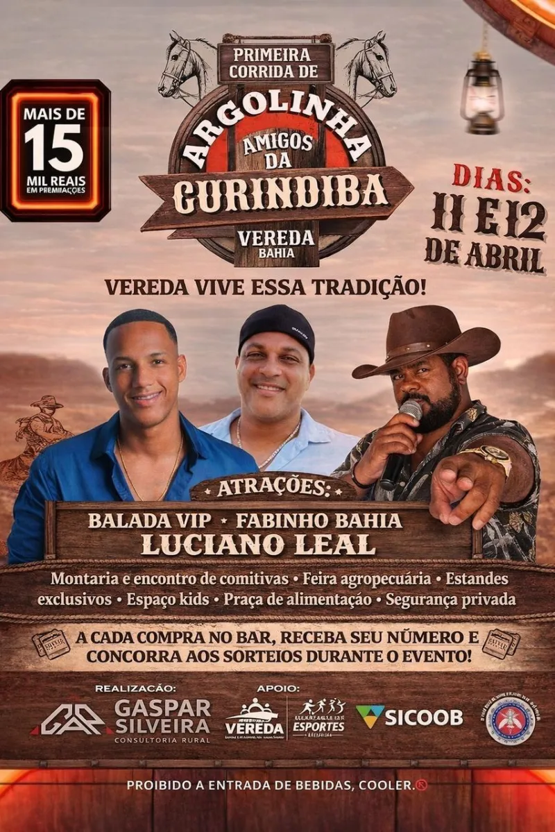 Vereda se prepara para dois dias de festa 1ª Corrida de Argolinha, shows e premiação de R$ 15 mil Vereda se prepara para dois dias de festa 1ª Corrida de Argolinha, shows e premiação de R$ 15 mil