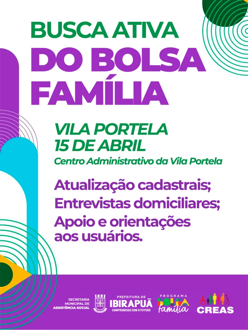 Prefeitura de Ibirapuã realiza ação de busca ativa do Bolsa Família na Vila Portela, nesta quarta (15) Prefeitura de Ibirapuã realiza ação de busca ativa do Bolsa Família na Vila Portela, nesta quarta (15)
