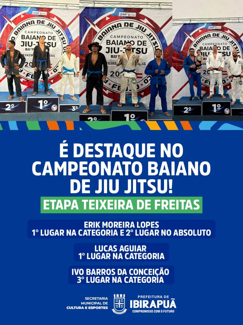 Atletas de Ibirapuã conquistam pódios e são destaque no Campeonato Baiano de Jiu-Jitsu, em Teixeira de Freitas